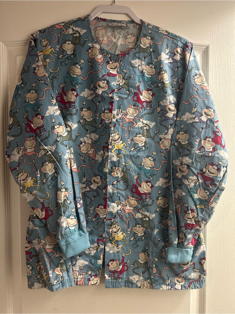 Smart Scrubs Blue Monkey-Print Scrub Jacket
